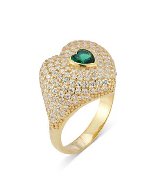 Pav&eacute; & Green Cubic Zirconia Heart Signet Ring - Exclusive