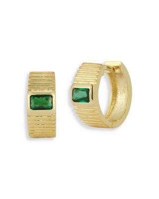 thumbnail image 2 of Yellow Gold-Plated Huggie Hoop Earrings (15mm) Round Cubic Zirconia (2 3/8 Cttw 2 of 14