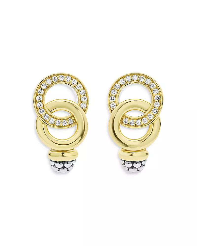 Lagos 18K Yellow Gold & Sterling Silver Signature Caviar Diamond Statement Earrings