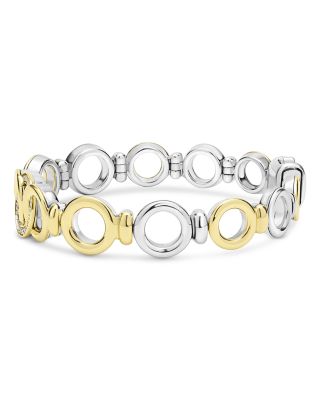 18K Yellow Gold & Sterling Silver Signature Caviar Diamond Interlocking Ring Link Bracelet