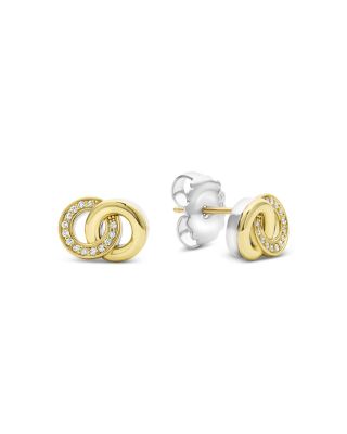18K Yellow Gold & Sterling Silver Signature Caviar Diamond Interlocking Stud Earrings