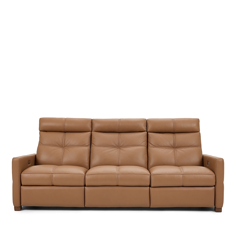 American Leather Rainier Echo Luxe Leather Sofa With 3 Power Seats In Bison Desert With Espresso Contrast Stit