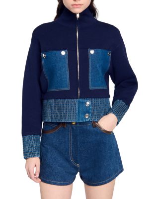 Sandro - Vancouver Denim Trim Knit Jacket