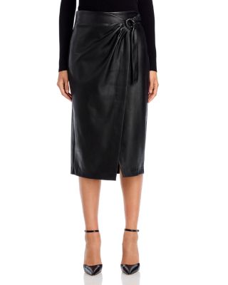 Faux Leather O-Ring Wrap Midi Skirt