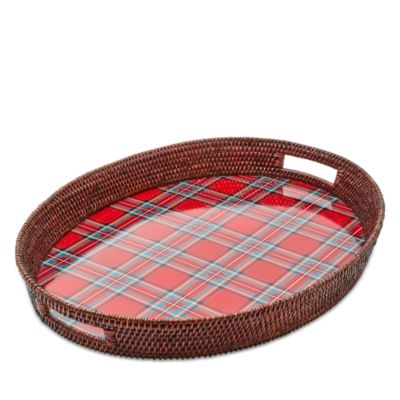 Mackenzie-Childs - Tartan Red Rattan Party Serving Tray