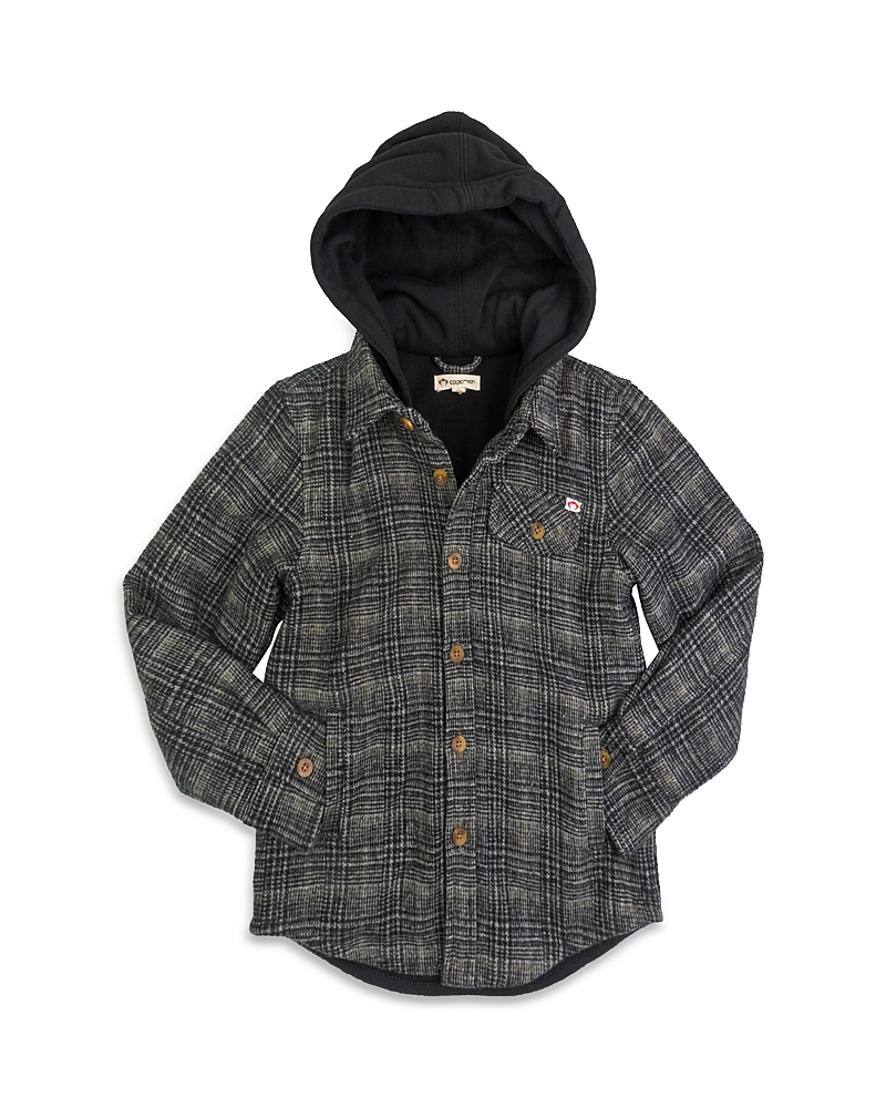 Appaman Boys' Glen Hooded Shirt - Little Kid, Big Kid In Black/moss Plaid
