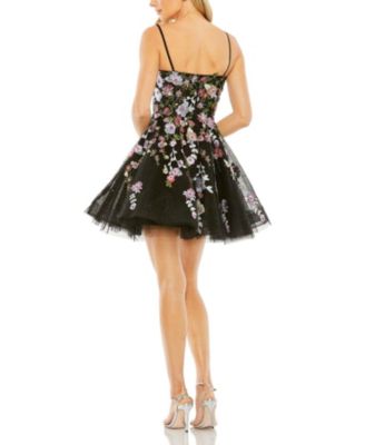 Thin Strap Floral Embroidered Mini Dress