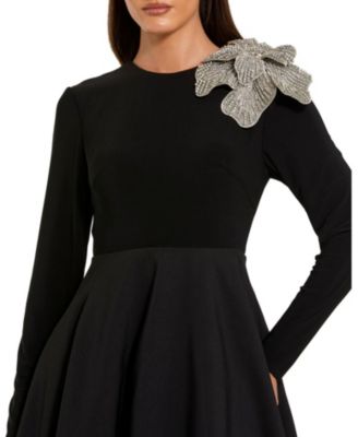 Mac Duggal Long Sleeve Taffeta Embellished 3D Flower Detail