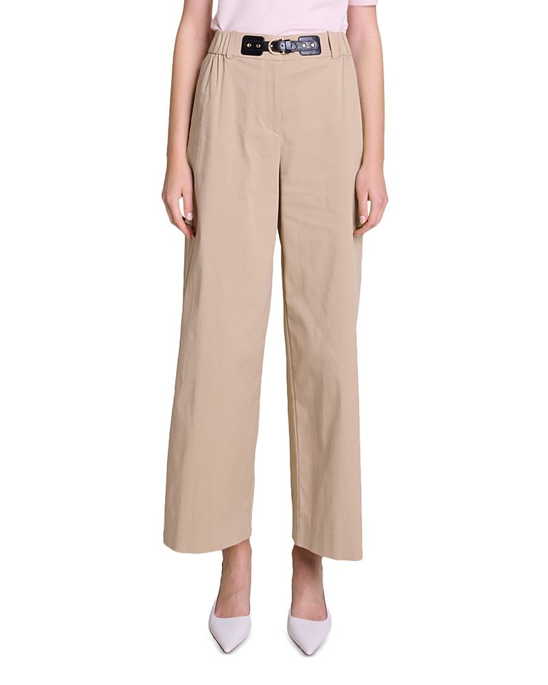 Maje Piuma Wide-leg Cotton Gabardine Trousers In Beige Light /