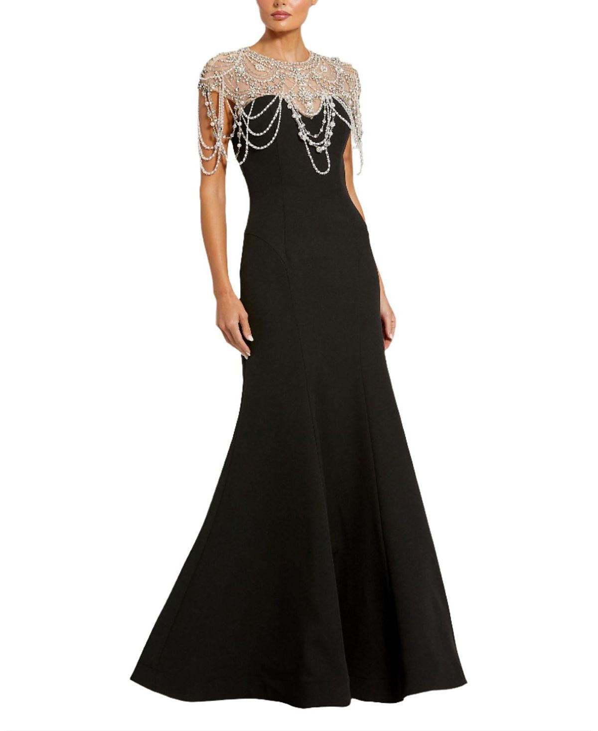 Mac Duggal Draped Pearl Beaded Detail Mermaid Gown