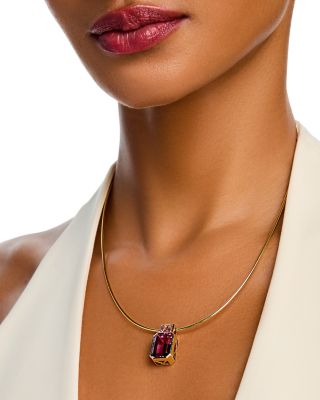 Amethyst & Pink Amethyst Emerald Cut Pendant Necklace in 14K Yellow Gold, 18"