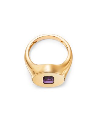 Amethyst Emerald Cut Pinky Ring in 14K Yellow Gold