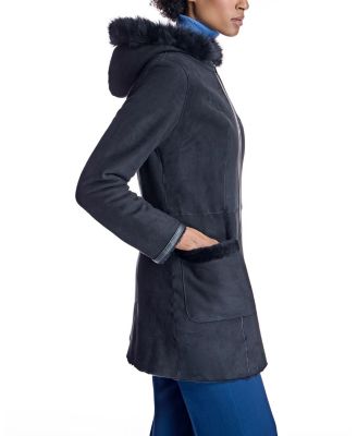 Hooded Shearling Lamb Jacket with Zipper