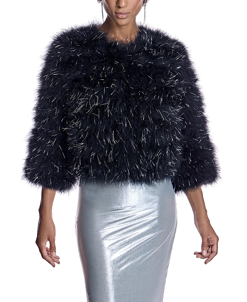 Maximilian Feather Bolero with Metallic Thread Inserts