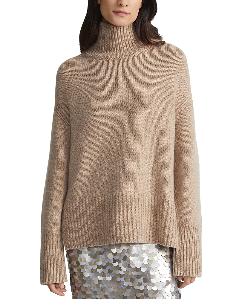Lafayette 148 Stand Collar Drop Shoulder Sweater In Camel Multi