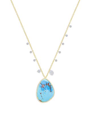 Meira T - 14K White & Yellow Gold Turquoise & Diamond Dangle Pendant Necklace, 18-20"