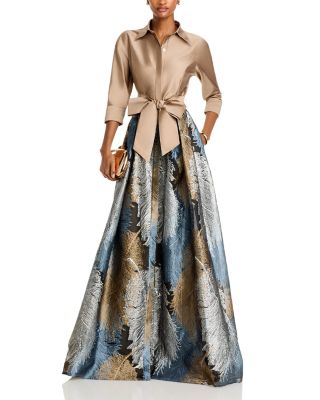 Metallic Jacquard Shirt Dress Gown