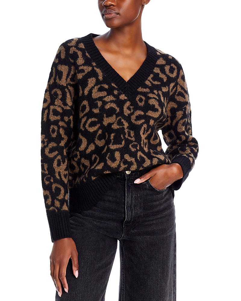 Aqua Leopard Print V Neck Sweater - Exclusive In Mocha