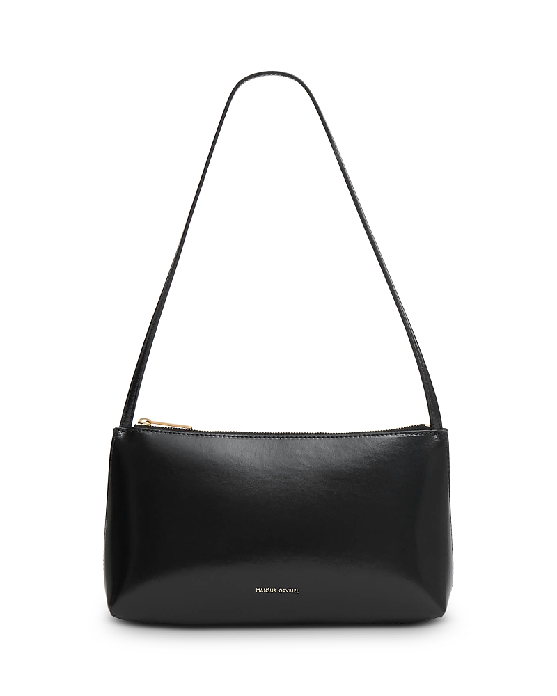 Shop Mansur Gavriel Gaia Leather Shoulder Bag In Black/famingo