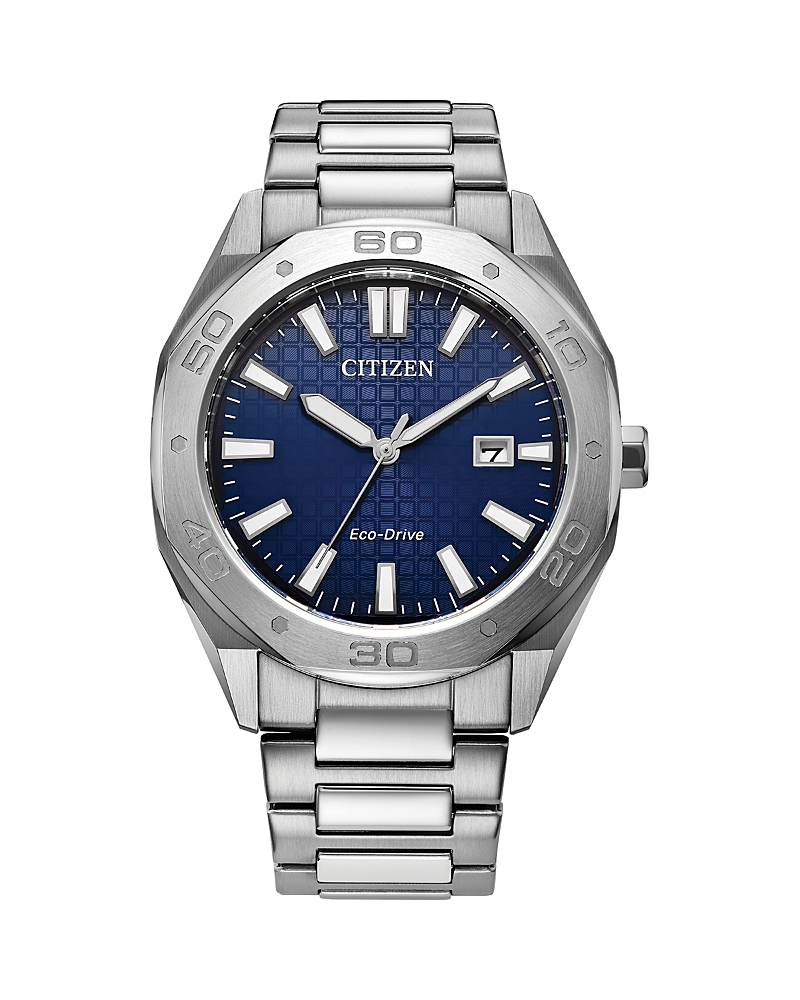 Citizen Mens Silver Tone Stainless Steel Bracelet Watch Bm7630-80l In Blue/silver
