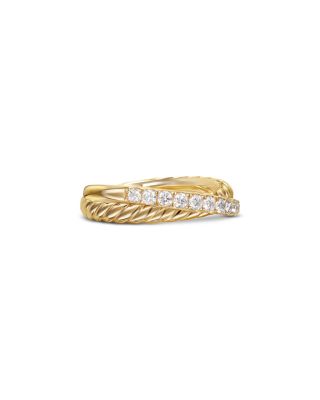 Crossover Two Row Ring in 18K Yellow Gold with Diamonds, 5mm
