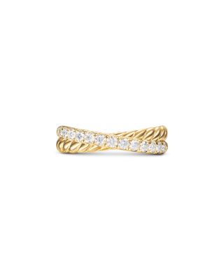 David Yurman - Crossover Two Row Ring in 18K Yellow Gold with Diamonds, 5mm