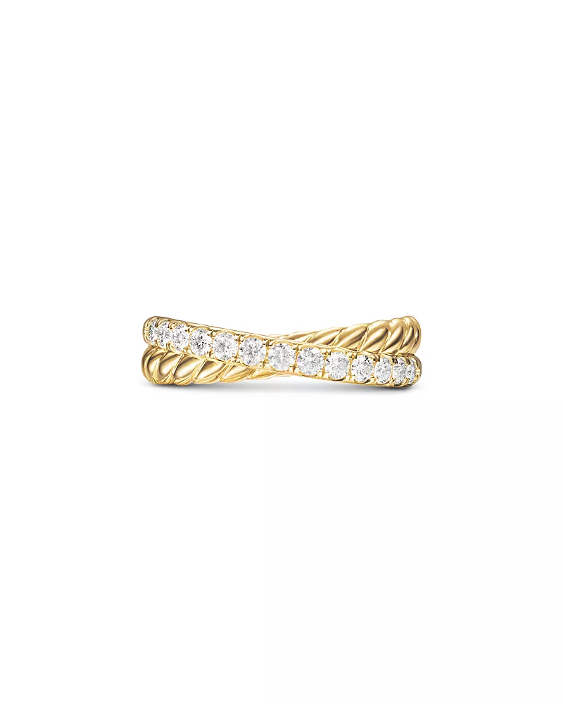 David Yurman Crossover Two Row Ring in 18K Yellow Gold with Diamonds, 5mm