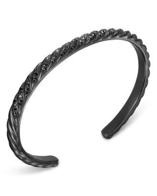 Men's Sculpted Cable Cuff Bracelet in Black Titanium with Black Diamonds, 5.5mm