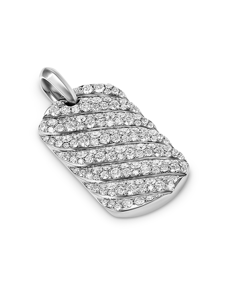 David Yurman Men's Sculpted Cable Tag in Sterling Silver with Diamonds, 35mm