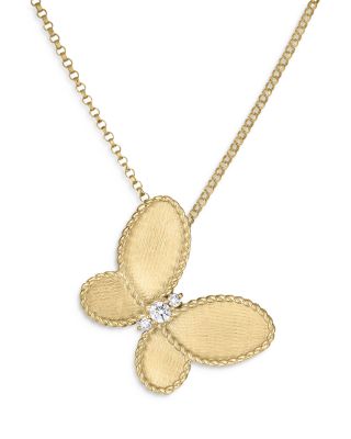 Roberto Coin - 18K Yellow Gold Jasmine Diamond Butterfly Pendant Necklace, 16-18"