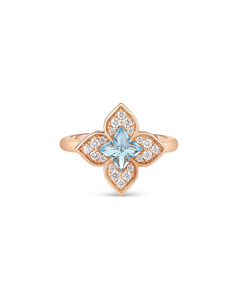 Roberto Coin 18k Rose Gold Venetian Princess Carnival Blue Topaz & Diamond Flower Ring In Blue/pink