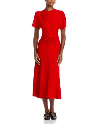 knee length dresses for ladies Floral Asymmetric Ruched Midi Dress