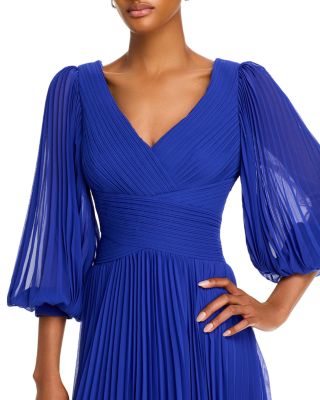 Chiffon Pleated V Neck Gown