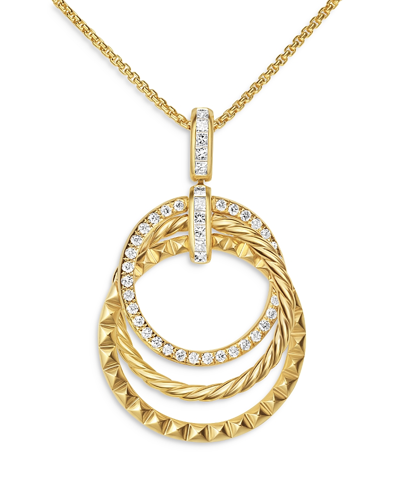 David Yurman Crossover Trio Pendant Necklace in 18K Yellow Gold with Diamonds, 24mm