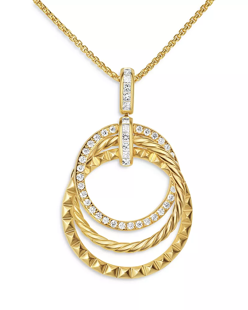 David Yurman Crossover Trio Pendant Necklace in 18K Yellow Gold with Diamonds, 24mm