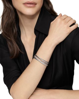 Three Row Cuff Bracelet in Sterling Silver with Diamonds, 20mm