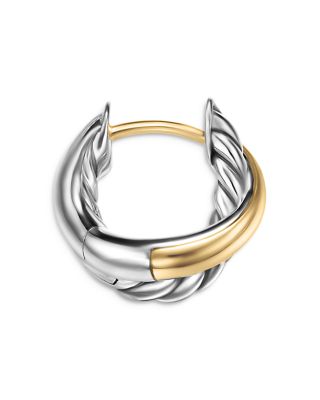 Crossover Huggie Hoop Earrings in Sterling Silver with 18K Yellow Gold, 12.4mm