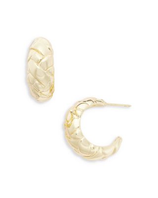 AQUA - Basket Weave Sculptural C Hoop Earrings in 14K Gold Plated - Exclusive