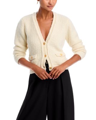 FRAME - V Neck Cropped Wool Cardigan Sweater