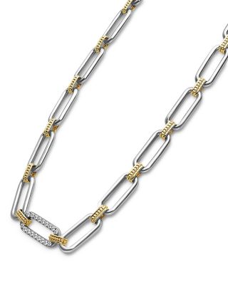 18K Yellow Gold & Sterling Silver Signature Caviar Diamond Station Link Collar Necklace, 18"