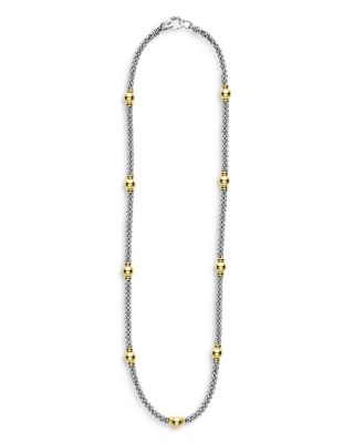 18K Yellow Gold & Sterling Silver Signature Caviar Bead Link Station Collar Necklace, 16"
