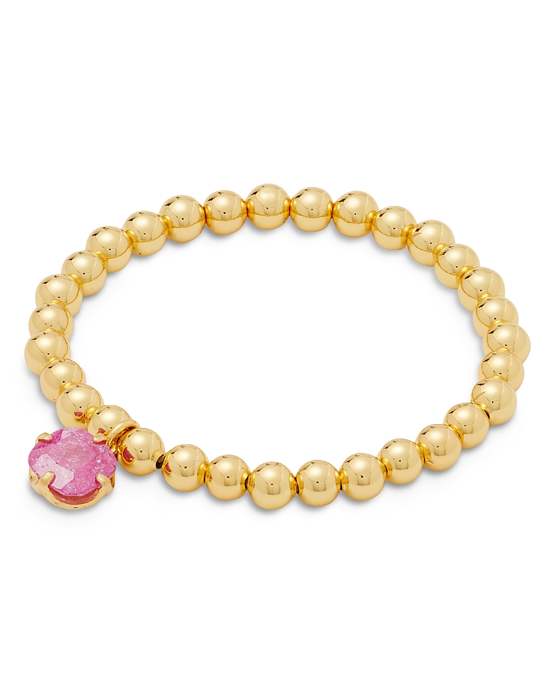 Kate Spade Gold-tone Stone Charm Beaded Stretch Bracelet In Pink/gold