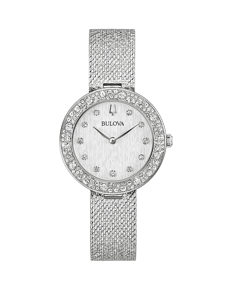 Bulova Crystal Womens Crystal Accent Silver Tone Stainless Steel Strap Watch 96l329 In Silver