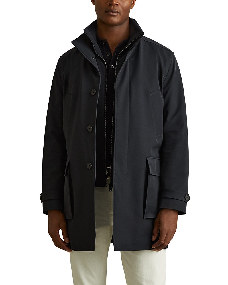 Reiss Player Hybrid Overcoat In Navy