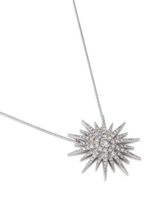 Diamond Starburst Pendant Necklace 14K White Gold, 2.0 tcw