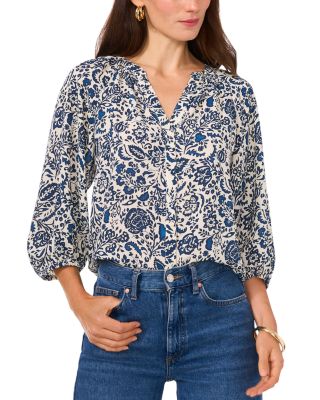 Vince Camuto Printed Button Front Blouse