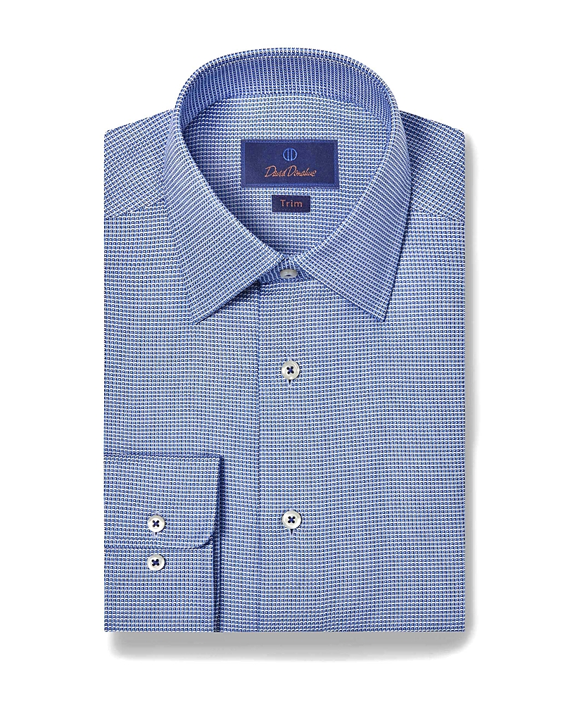 David Donahue Trim Fit Micropattern Cotton Dobby Dress Shirt In Blue