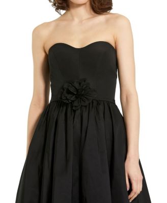 Strapless Faille A-Line Rose Detailed Midi Dress