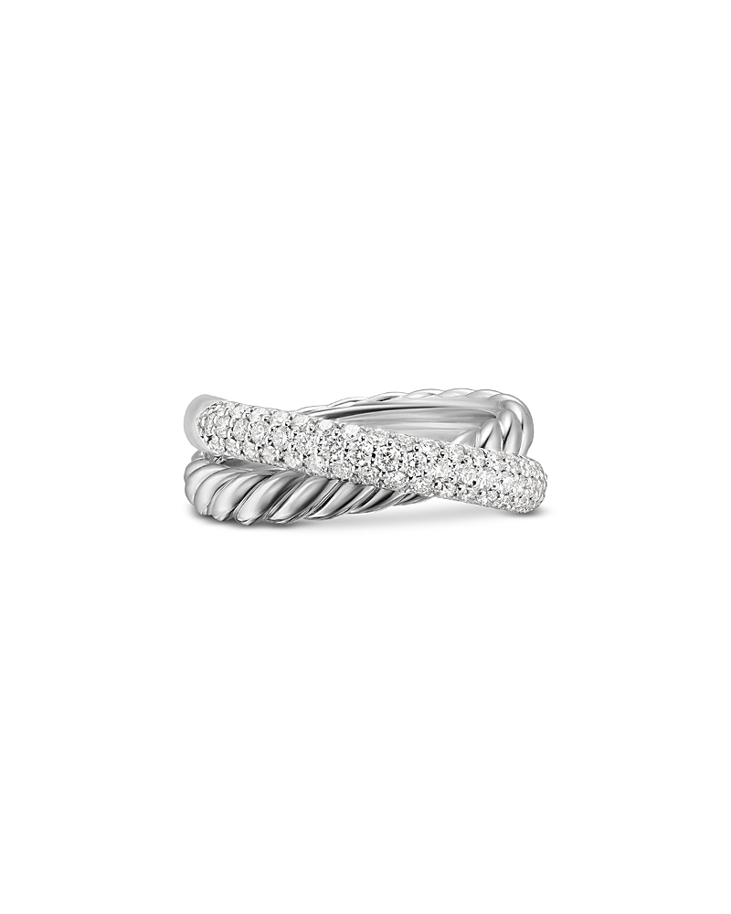David Yurman Crossover Two Row Ring in Sterling Silver with Diamonds, 7.5mm