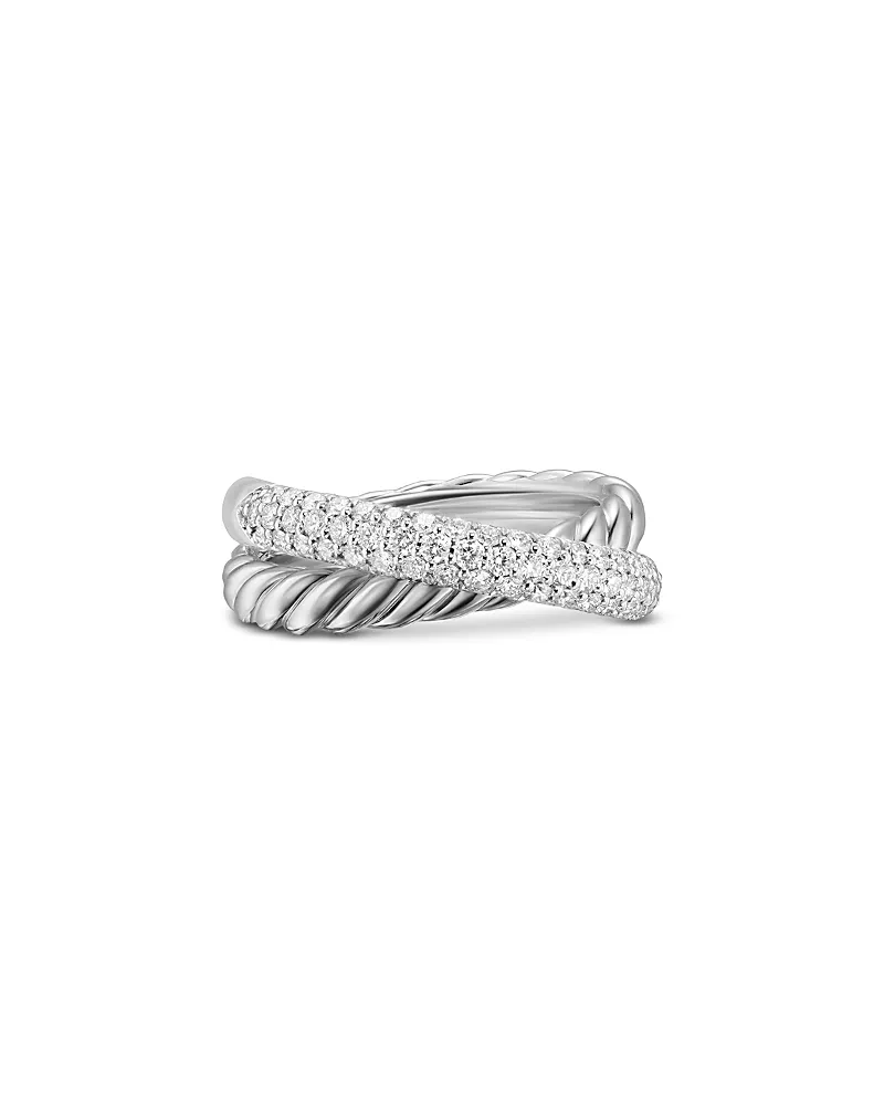 David Yurman Crossover Two Row Ring in Sterling Silver with Diamonds, 7.5mm